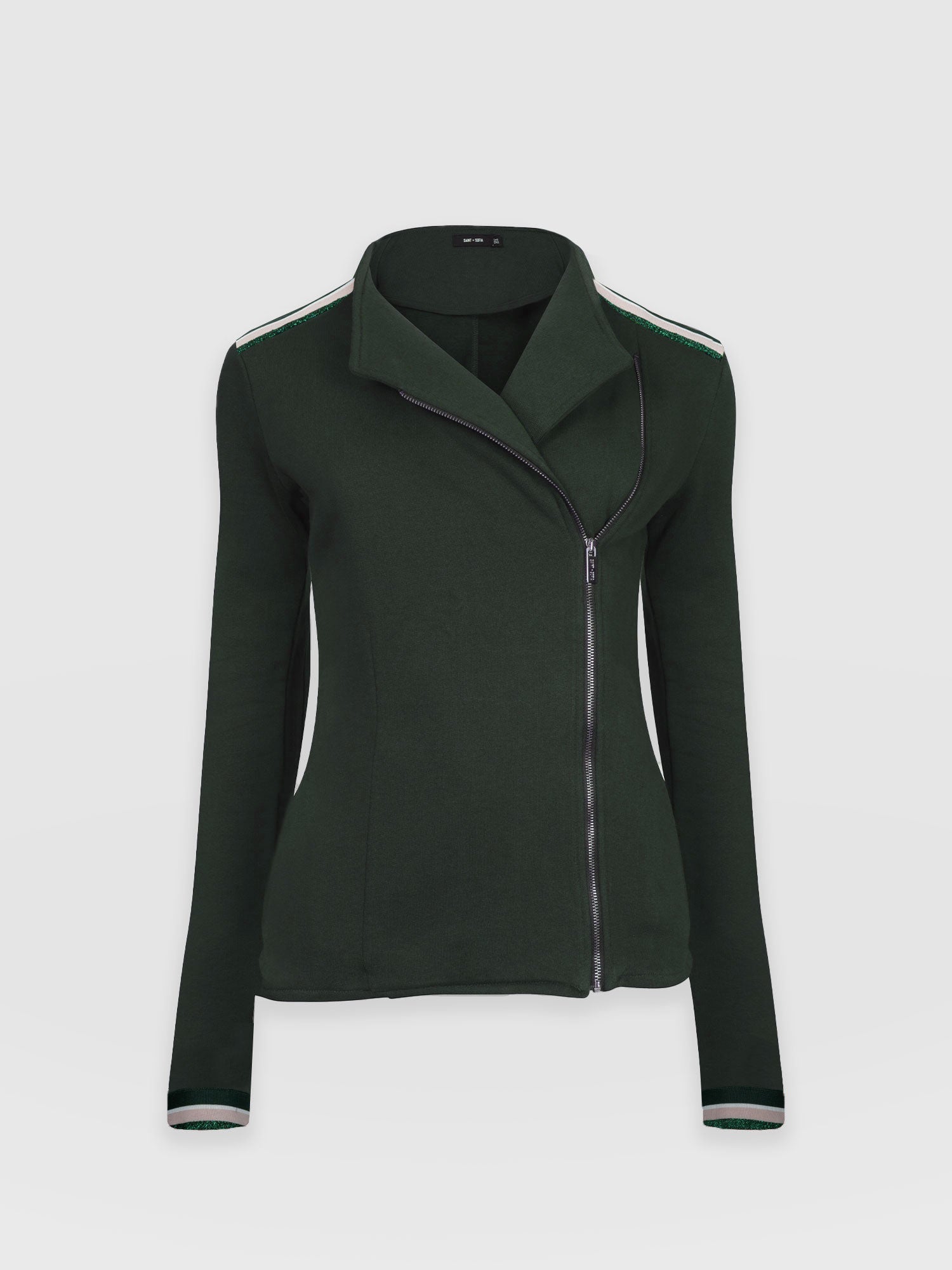 Cotton Biker Jacket - Bottle Green with Green/Pink Lurex Stripe